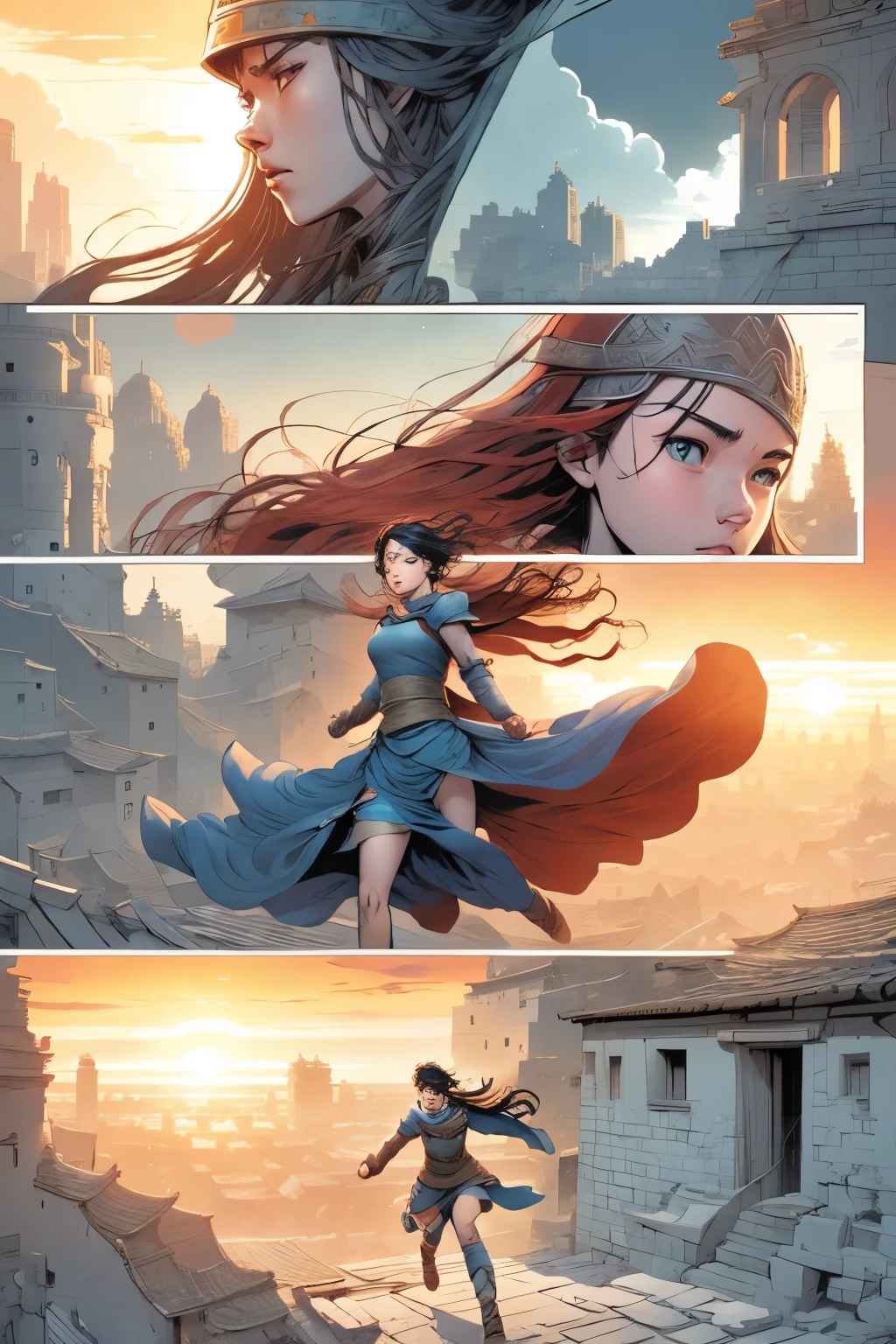 comic strip, The girl opened the door。The girl sees the boy and another woman lying on the bed。The boy panicked。The girl ran away。