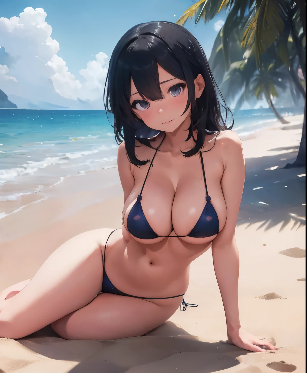 Yae Miko| genshin impact, master-piece, bestquality, 1girls,25 years old, gigantic breasts, Very Huge Big Chest. tremendously big. , proportional body, proportional, Show your , Water set, This micro bikini,Micro Mini Bikini, Lying on the beach with a seductive challenge, flattering. ,bara, Beautiful sea, The sky is beautiful, View viewers from the front., Thigh strap, Head tilt, bored, 10, 10, HD, slight smile,