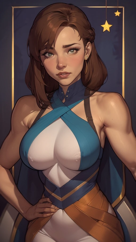 uma mulher com longos cabelos pretos e camisa azul com uma estrela no peito, linda arte digital, beautiful digital illustration, Arte digital realista em 4K, Arte digital realista em 4K, linda pintura digital, linda pintura digital, stunning digital illustration, Alena Aenami e Artgerm, belo retrato detalhado, linda pintura de personagem, pintura real de personagens altamente detalhado, arte digital detalhada fofa, Fan art horror character design portrait, beautiful curly black hair digital illustration high quality portrait, arte em quadrinhos, retrato do design do personagem, Naked busty woman with medium breasts cartoon style female character Geena Davis mercenary warrior Female character Queen Anna of Arendelle with battle scars Cartoon image of a woman .Ilustra??o estilo desenho animado, estilo de arte dos desenhos animados, estilo de arte dos desenhos animados, digital illustration style, design de personagens altamente detalhado, arte digital detalhada coragem, Forest fan art, Design de personagens de retrato, beautiful digital illustration, retrato de alta qualidade, Arte em quadrinhos, mulher jovem cabelo com transas lindas . Queen Anna of ArendelleBeautiful lined eyes Medium large bust and wonderful sexy clothes. sunrise bright wish image expression,Star, heart, Spectral rainbow, Fundo, cabelo chique lavanda branco menta, macio, Idiomas mistos_SMS, (Fundo bonito e claro:1.2),, Pintura de fantasia , Olho de renda com alto detalhe, long braids, braid, Universo, Galaxy, cabelo longo, penteado legal, o fluxo, como, como, cabelo super fino, melhor qualidade, alta qualidade, high resolution, um close de uma mulher em uma fantasia preta e dourada, comissão para high resolution, super garota, black canary, extremely detailed digite germe, digite germe and lois van baarle, even model | digite germe, in the style digite germe, style ivan talavera and digite germe, giant head, Rainha 