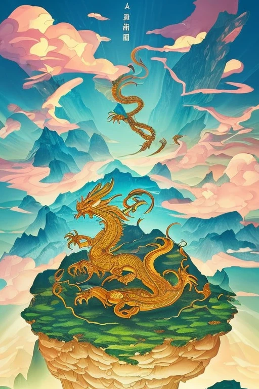 Fish leap over the dragon gate,There is a dragon on top,There's a fish underneath,There is an ancient Chinese building in the middle of the sea