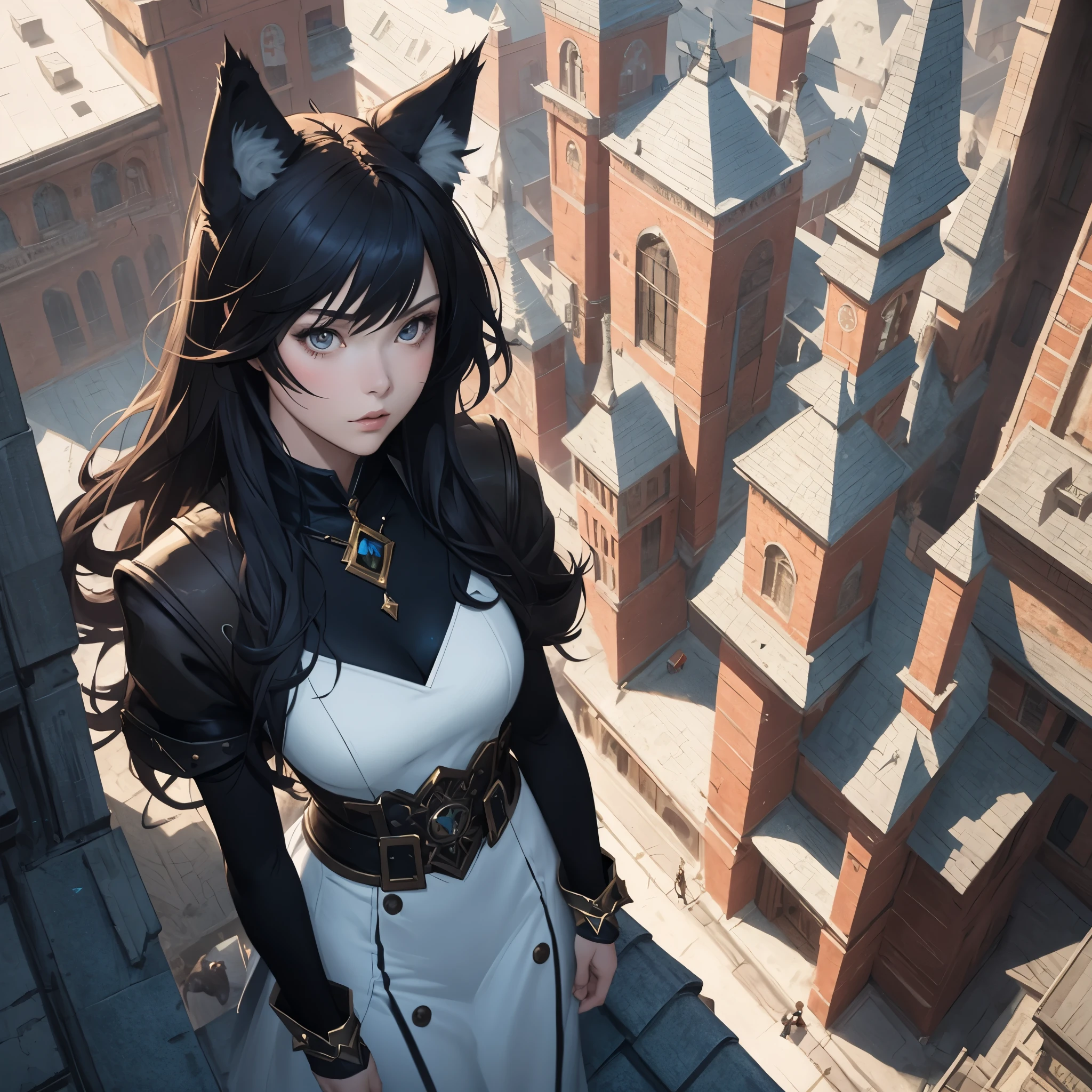 portrait of girl,wolf ears,wolf tail,sniper, in rooftop,at night,detailed fantasy art, Stunning character art, fanart best artstation, epic exquisite character art, very detailed Artgerm, Detailed Digital Anime Art, ArtGerm on ArtStation Pixiv, from above
