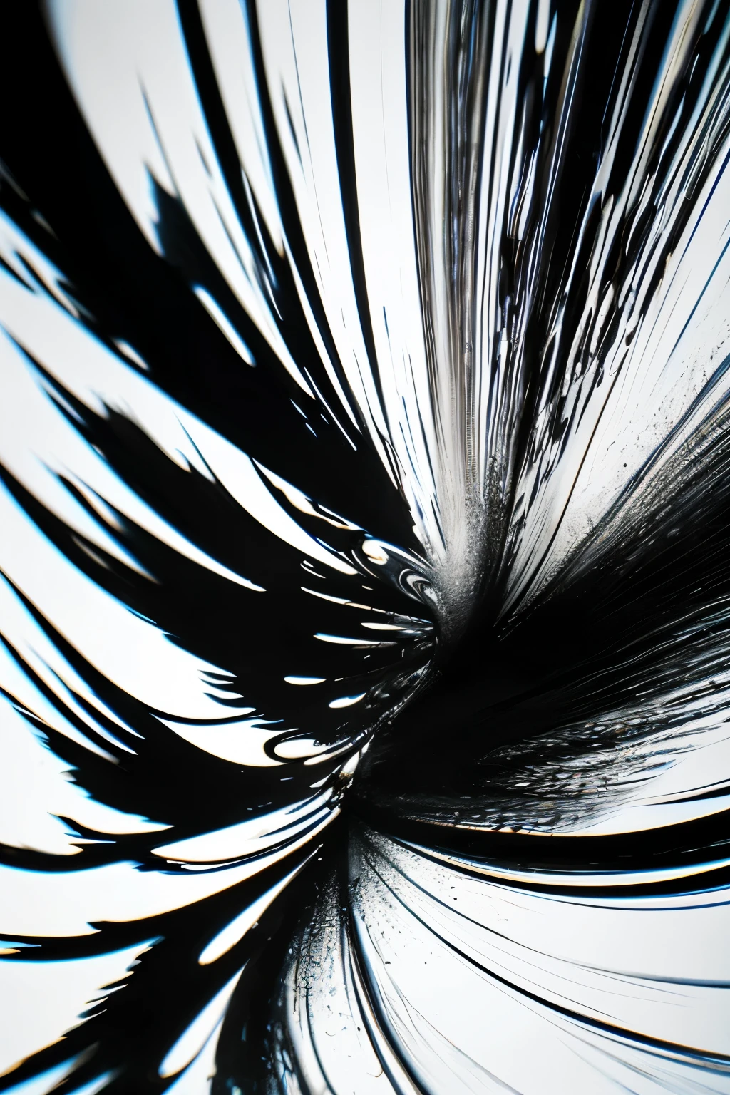 best quality, super fine, 16k, delicate and dynamic, black and white ink painting, god, water blur effect, brush stroke effect, abstract painting