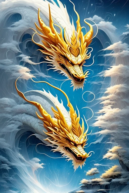 So sublime and divine々A beautiful golden dragon floats in the center of the screen, glaring at the camera.。金色のThe dragon is幸せをもたらす神なのでとても有難い存在である。The surrounding area is a canyon where no one can get close, and lightning is flashing in the background.、The sun is shining brightly。The dragon is、I want a realistic image。