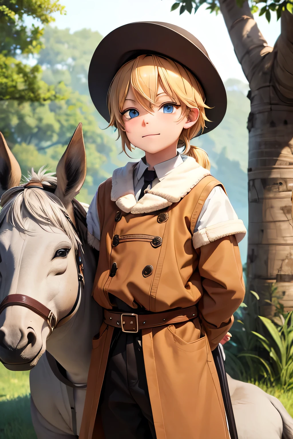 Create for me pictures of your own juha and the donkey, a cartoon man with a tall hat