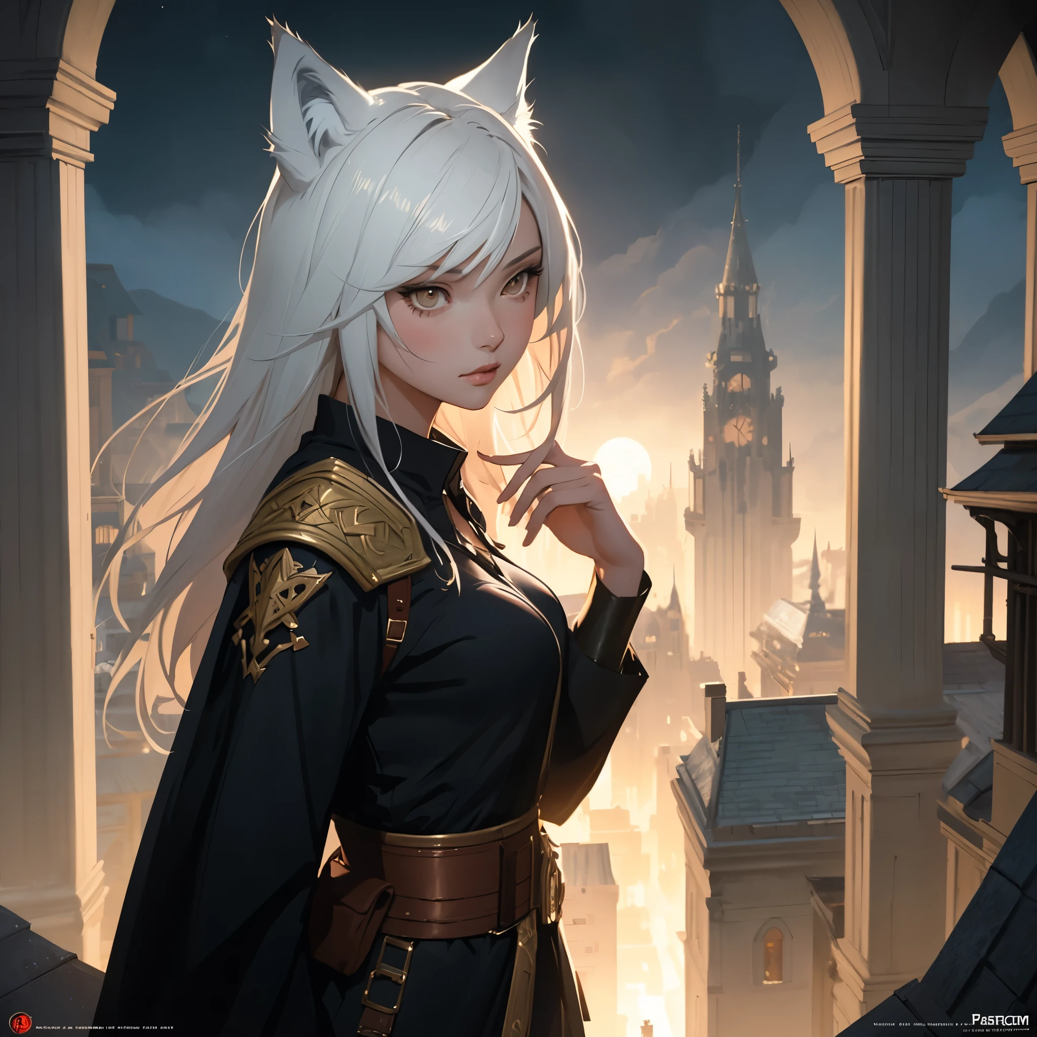  portrait of girl,wolf ears,wolf tail,sniper, in rooftop,at night,detailed fantasy art, Stunning character art, fanart best artstation, epic exquisite character art, very detailed Artgerm, Detailed Digital Anime Art, ArtGerm on ArtStation Pixiv, from side