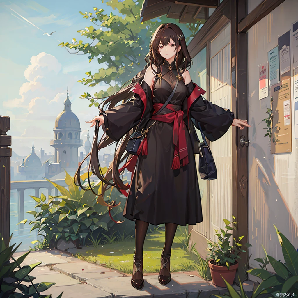 highest quality、high resolution、Anime drawings、Daytime garden、One boy、Dark Brown Hair、Shortcuts、bangs、Smile with your mouth closed、High summer、Standing pose