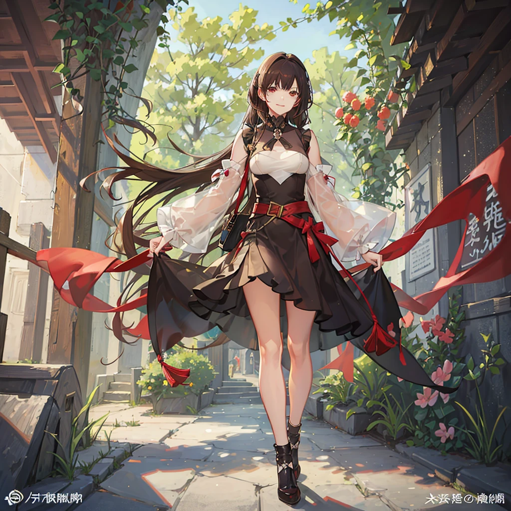 highest quality、high resolution、Anime drawings、Daytime garden、One boy、Dark Brown Hair、Shortcuts、bangs、Smile with your mouth closed、High summer、Standing pose