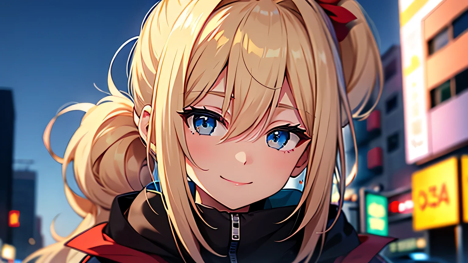 ((highest quality)), ((masterpiece)), (detailed), Perfect Face、evening、On the way home、A shy smile、blonde、Smooth Hair、ponytail、8K、