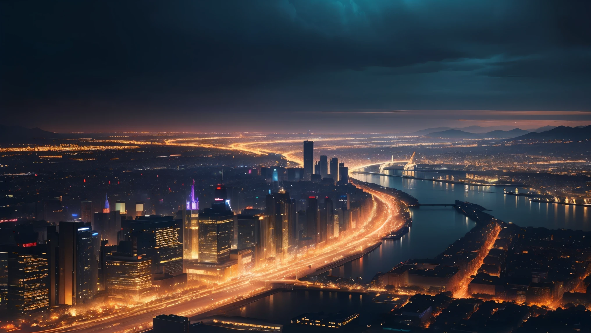 a beautiful night city, glowing  lights, ,  architecture, , dramatic lighting, cinematic mood, vibrant colors, (best quality,4k,8k,highres,masterpiece:1.2),ultra-detailed,(realistic,photorealistic,photo-realistic:1.37),cinematic lighting, atmosphere,