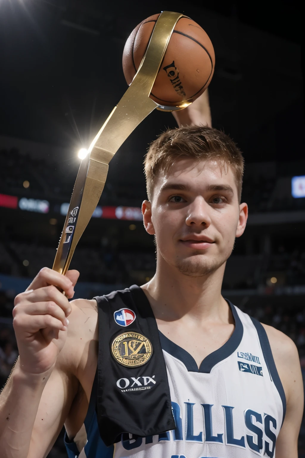 ((melhor qualidade)), ((Obra de arte)), (detalhado), perfect face Luka Doncic being NBA champion with the Dallas Mavericks.
