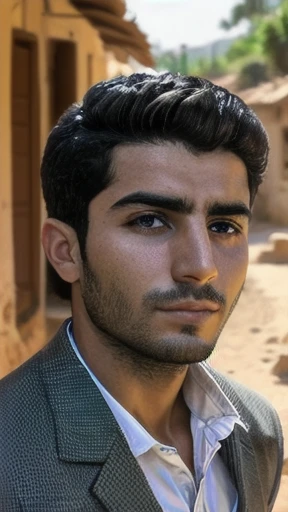 a young Lebanese man in a village, focus on the character's face