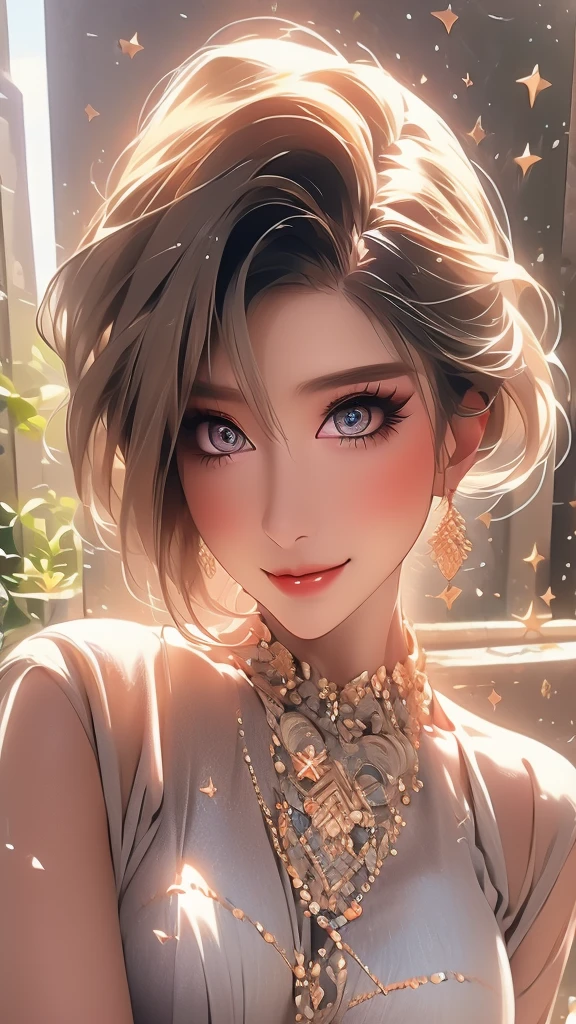 Very detailed, beautiful, highest quality, Professionally taken photos, Like a poster, detailed beautiful round eyes, beautiful detailed face, Whole Body Ezbian, Medium Long Hair, Casual Hairstyles, (Random color hair, Golden mesh), Big eyes, Random color eyes, Long eyelashes, Thick mascara, Dark eyeliner, (Huge breasts), (Bust about to burst:1.45), Wide selection, Thick waist), (Wide Hips:1.4, Toned thighs, Body Curves), 40 years old, woman, (White tight dress, white), Perfect Face, Perfect body, Sexy pose, (A shy smile), Random Location, nature, (alone), The light on my face,