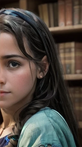 a young jewish woman in a village, focus on the character's face