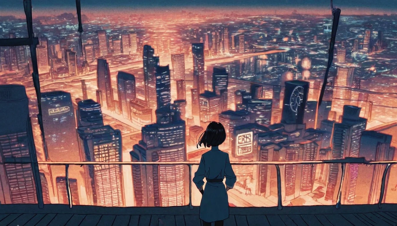 (Contributor: tsvbvra),
1girl The protagonist stands at the top of a towering skyscraper, A giant hologram of a girl is projected into the night sky of a futuristic city.. The city's neon lights and illuminated tunnels、Contrast that with realistic holographic images.。, Captivate your characters with these fascinating and endless possibilities, An AI-enhanced world