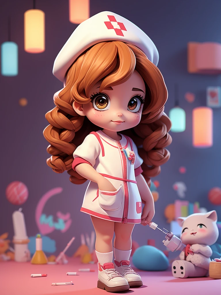 Nurse,粉色Nurse服,Nurse帽,Nursing,Hand holding a syringe,3D style,Picasso style,