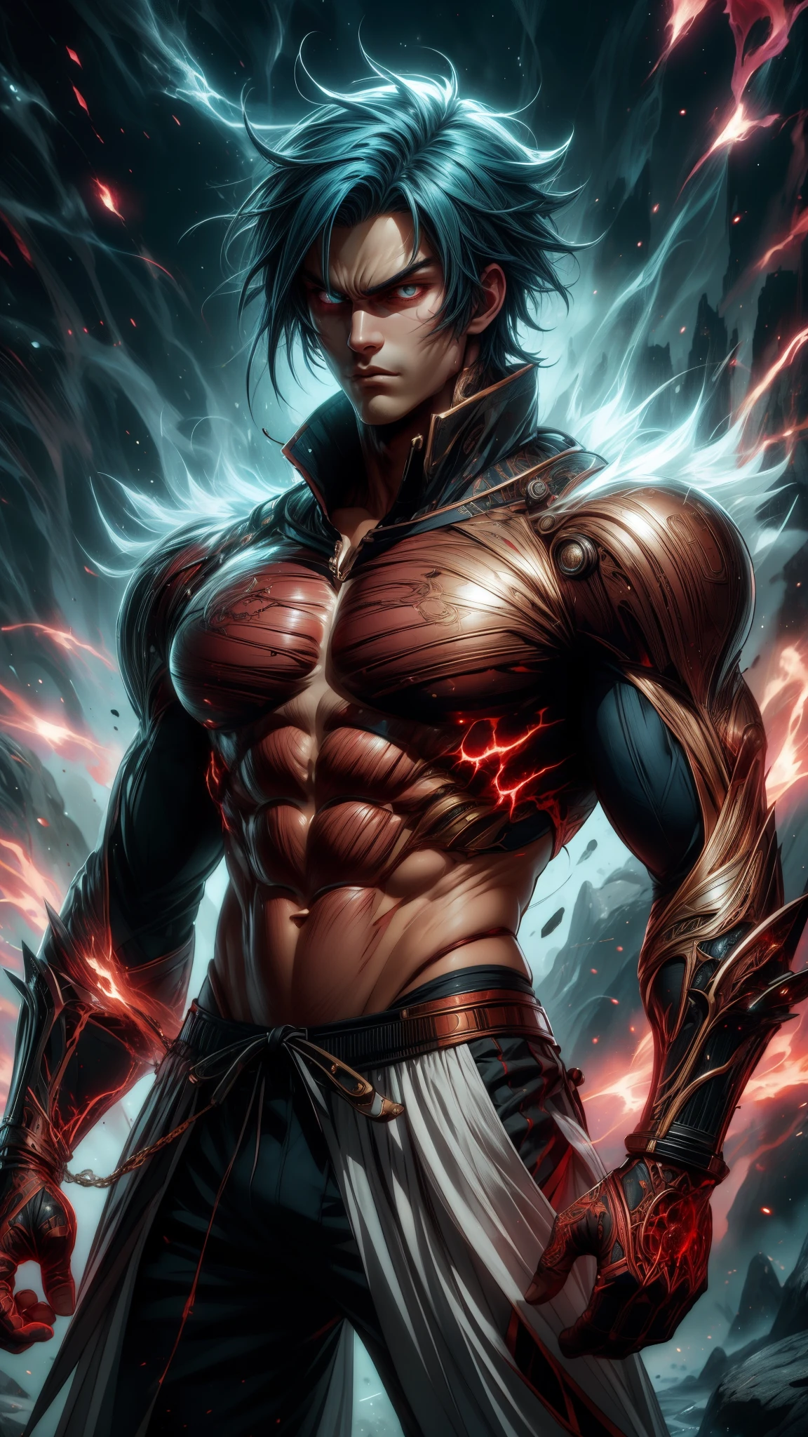(Aesthetics, Hi-Res: 1.2), Get ready for a visual feast with 20 year old Vegito, solo, brilliant blue hair and tattoos, a creature with a handsome face and piercing golden eyes . In his transformed state, he radiates extreme instinct and power, creating an epic animation of this energetic man. fire and lava in stunning anime artwork that will leave you in awe. This concept art comes straight from the Bleach Universe, with manga-style 8k wallpapers that will transport you to another dimension. Prepare to be amazed by this detailed work of digital anime art, representing the ultimate combination of style and power.
