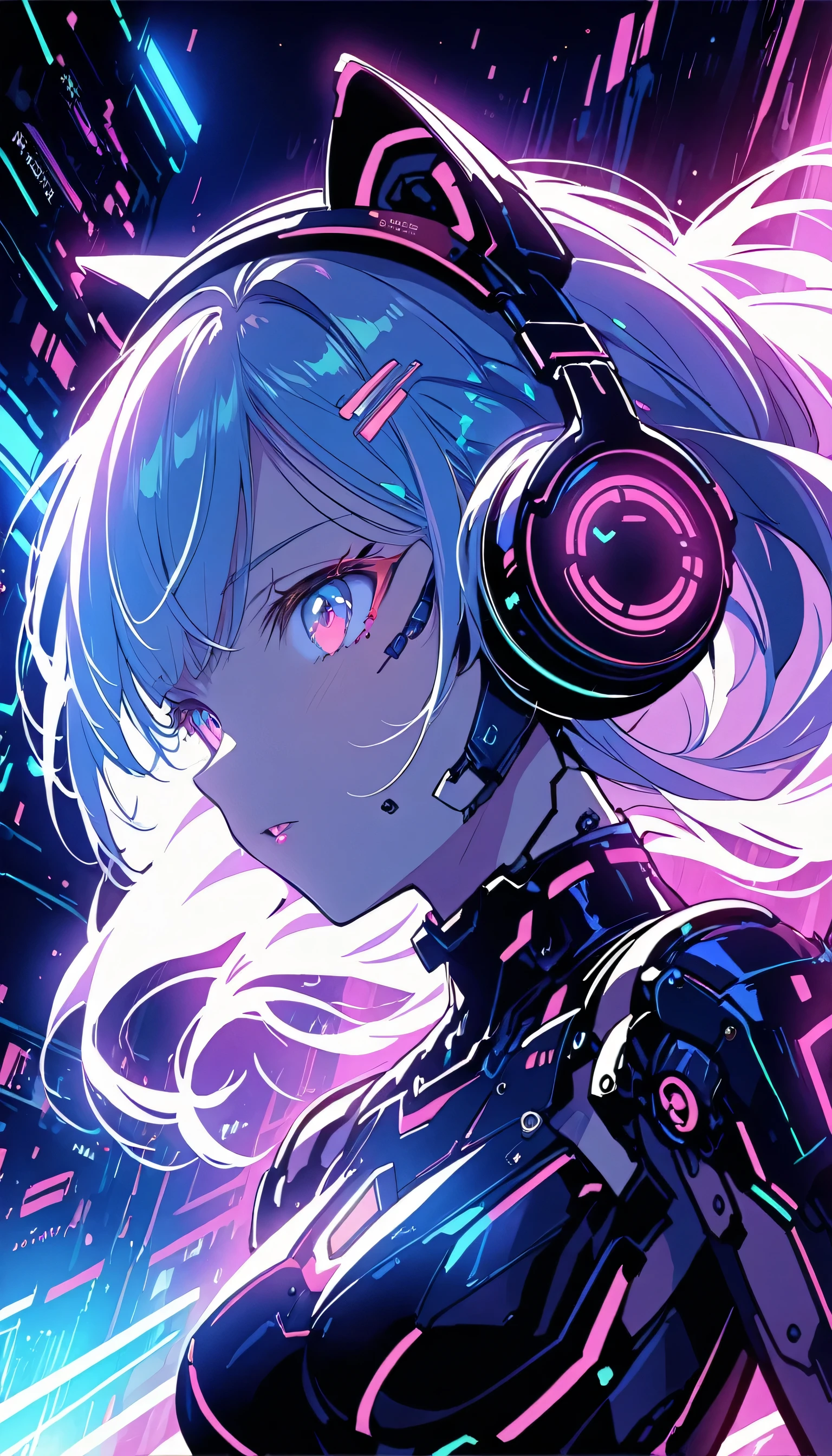 Anime girl in futuristic outfit with cat ears and headphones, Cute Cyborg Girl, Digital Cyberpunk Anime Art, Cyberpunk Anime Girl mech, female Cyberpunk Anime Girl, Cyberpunk Anime Girl, Beautiful girl cyborg, Perfect android girl, anime cyberpunk art, Portrait Anime Astronaut Girl, Dreamy Cyberpunk Girl, Digital Cyberpunk - Anime Art, Girl wearing mecha cyber armor, Cyberpunk beautiful girl