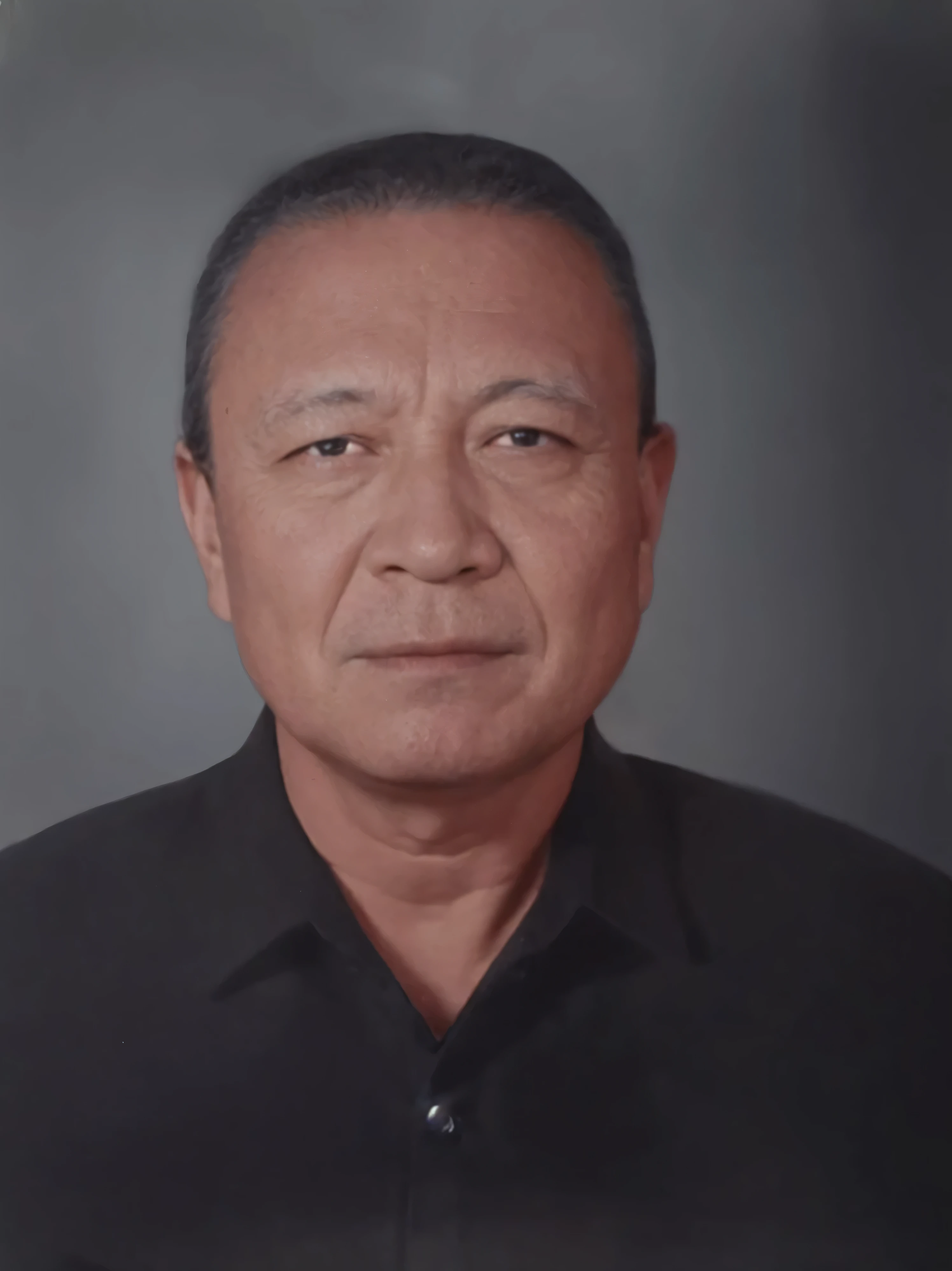 Make this photo look realistic and detailed, arafed man in a black shirt looking at the camera, 60 years old man, very detailed potrait, realistic portrait photo, close up potrait, profile portrait, very detailed face, very realistic face, very perfected face, very detailed clothes, very realistic clothes, very perfected clothes