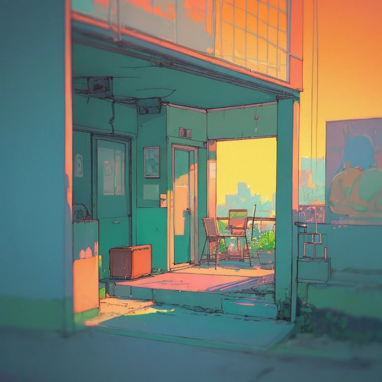 (((Lo-fi aesthetic))), Lo-fi aesthetic scenario, Lo-fi vibe, comfortable, summer, Warm colors, Lo-Fi Style, ((Lo-fi art style))