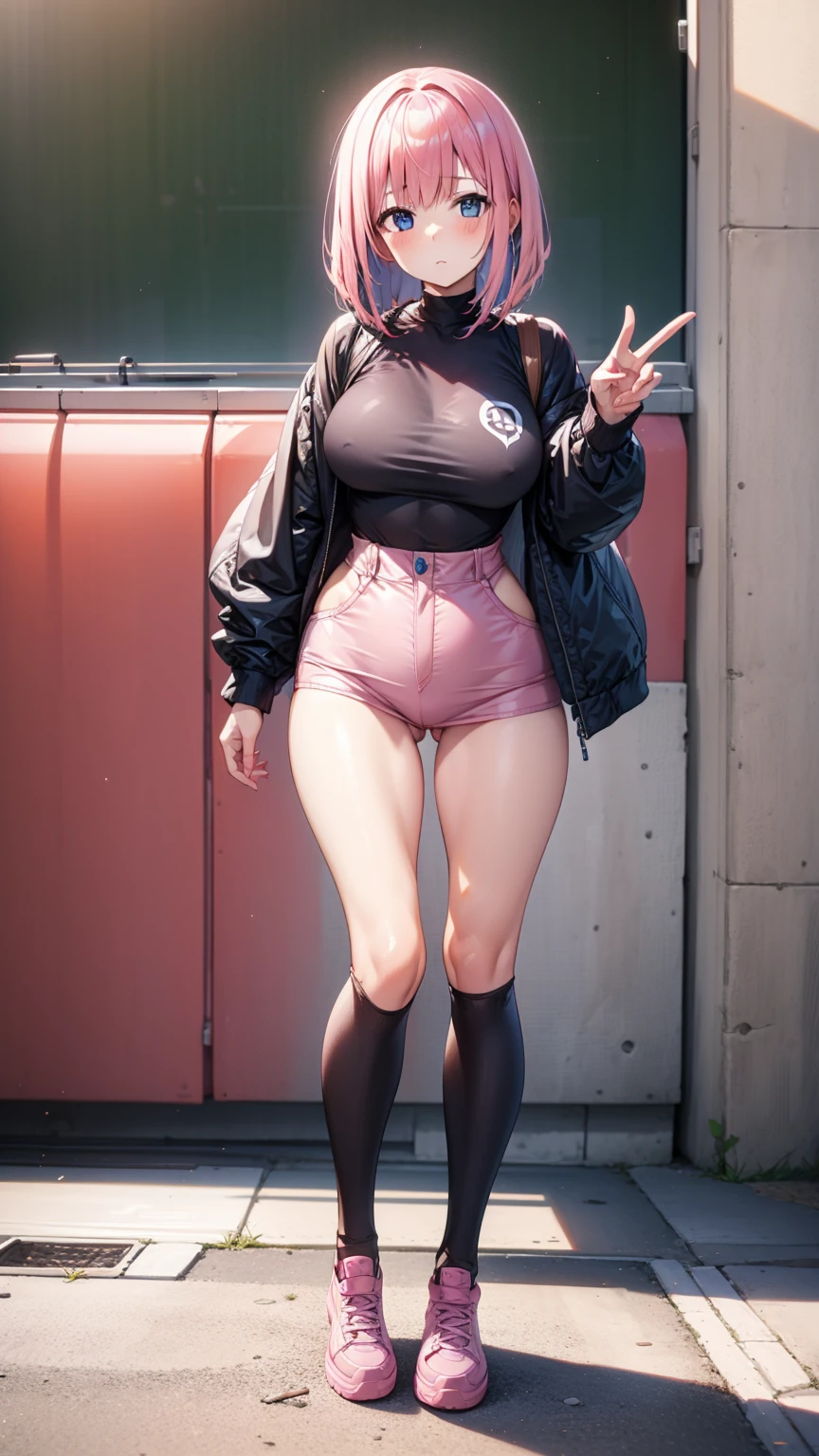 Full body girl pink hair stand pose head on