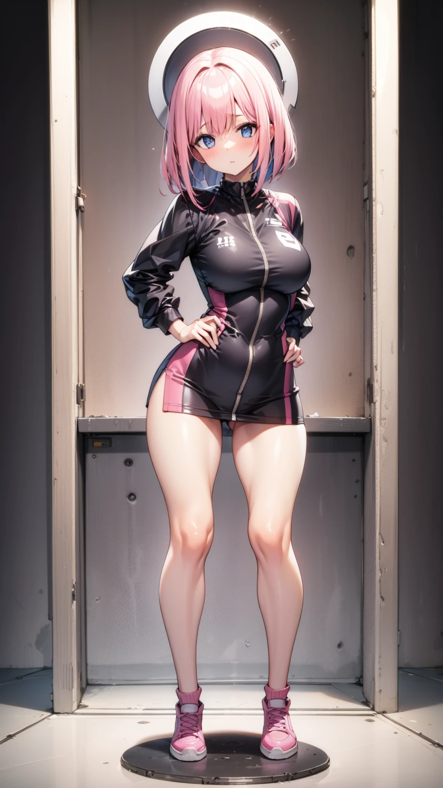Full body girl pink hair stand pose head on
