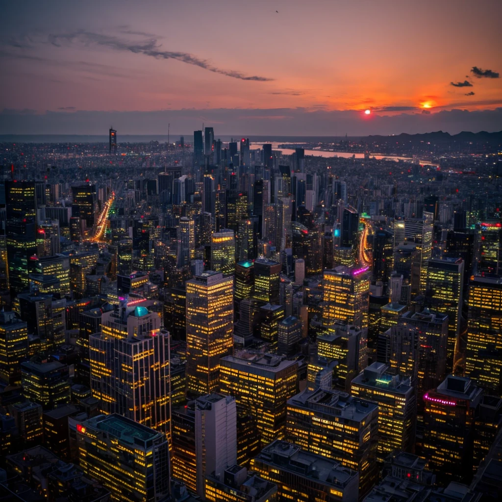 a timelapse style video of the sun setting over a busy city