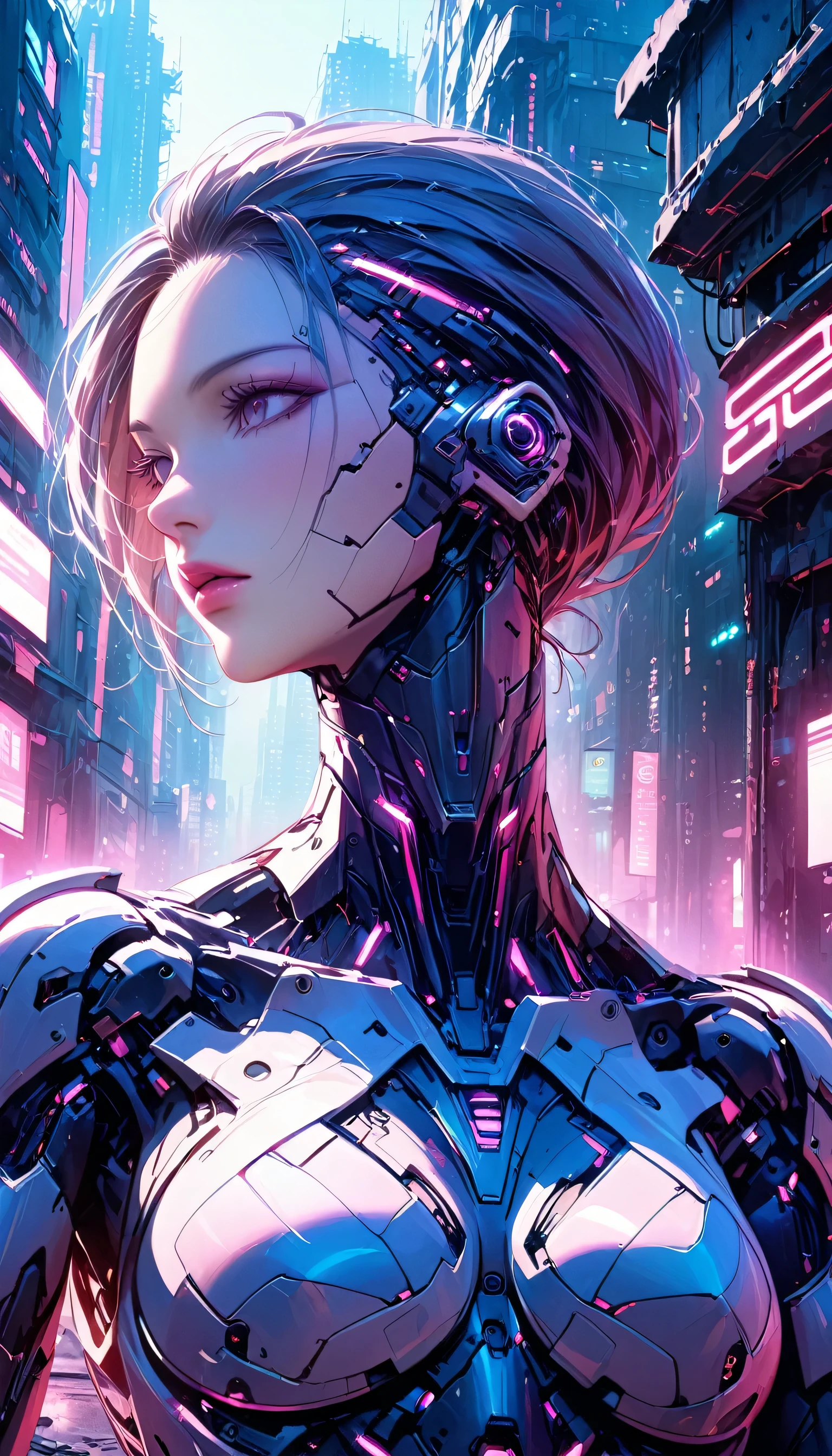 Raw photo, Super detailed, male, Cybernetic neck, (cyborg: 1.5), The background is an abandoned city block, Vivid details, Gorgeous cyberpunk, hyper-Realistic, Anatomical, elegant, 8k, highest quality, masterpiece, Very detailed, (Realistic, photo-Realistic: 1.37), Portraiture.