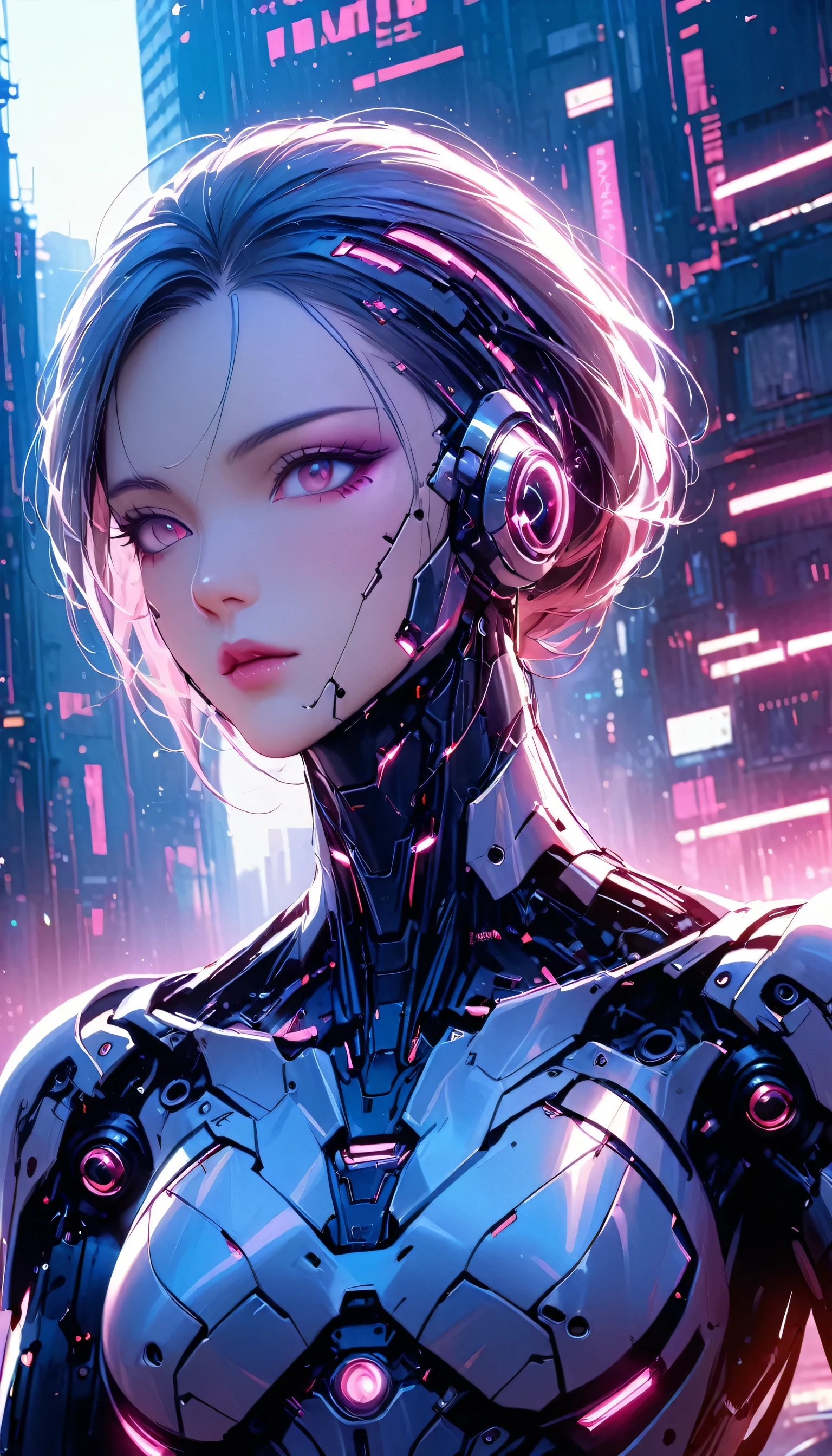 Raw photo, Super detailed, male, Cybernetic neck, (cyborg: 1.5), The background is an abandoned city block, Vivid details, Gorgeous cyberpunk, hyper-Realistic, Anatomical, elegant, 8k, highest quality, masterpiece, Very detailed, (Realistic, photo-Realistic: 1.37), Portraiture.