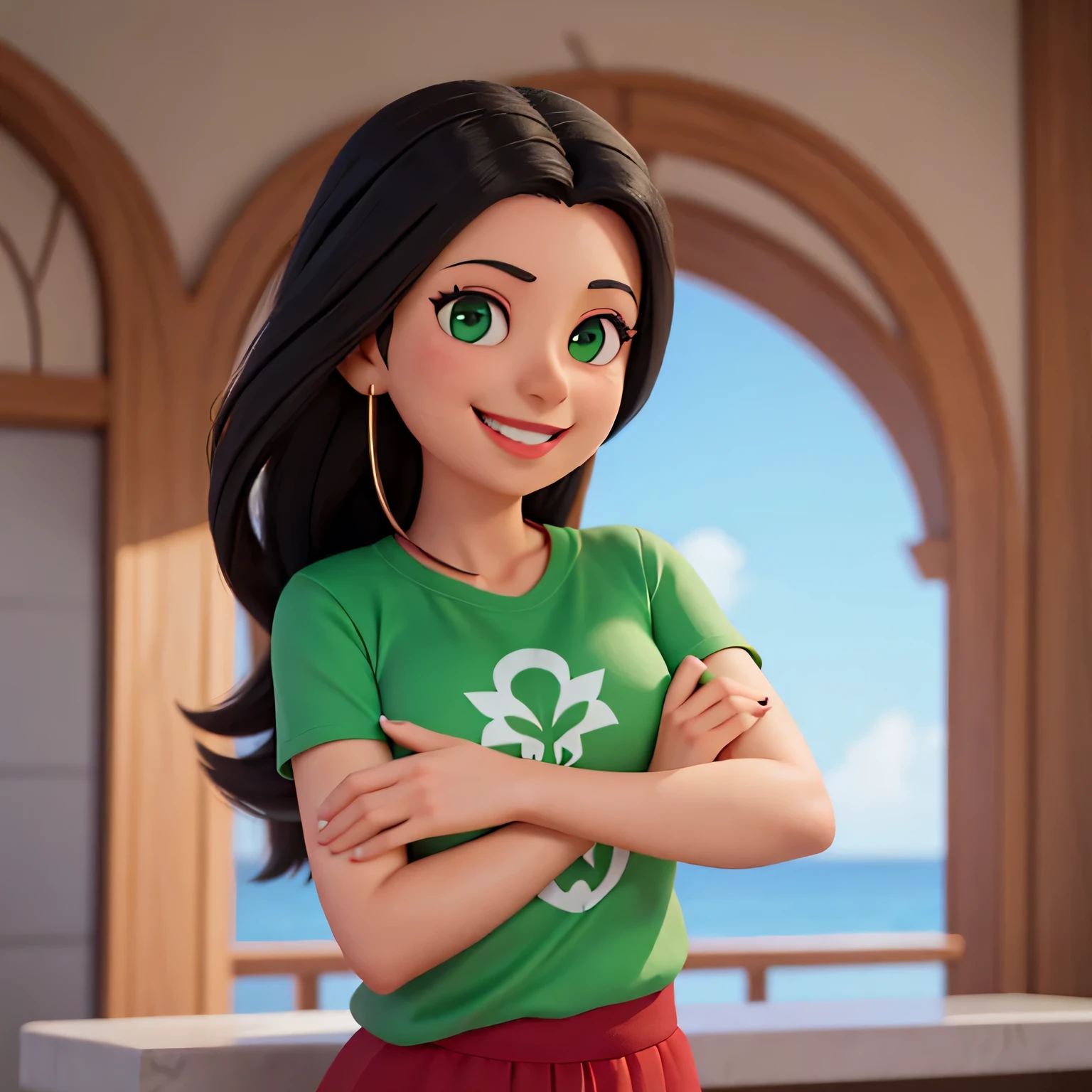 there is a woman with long black hair and a green shirt, ayahausca, imagem de perfil, pele de cor verde!!, Alanis Guillen, by Gina Pellon, by Amélia Peláez, mulher de 30 anos, Mulher de 3 0 anos, fernanda suarez, imagem de perfil, Lorena Avarez, Adriana DXIM, malika favre, mulher sorridente com longos cabelos pretos e uma camisa listrada, imagem de perfil, sorriso malandro with red lips, se divertindo. vibrante, kind smile, Mulher de 3 0 anos, mulher de 30 anos, Sorriso Maligno, linda e sorridente, com um sorriso lindo, imagem de perfil, sorriso malandro, Sandra Chevier, sorriso bonito, parecendo muito bobo, lindo sorriso, imagem de perfilture