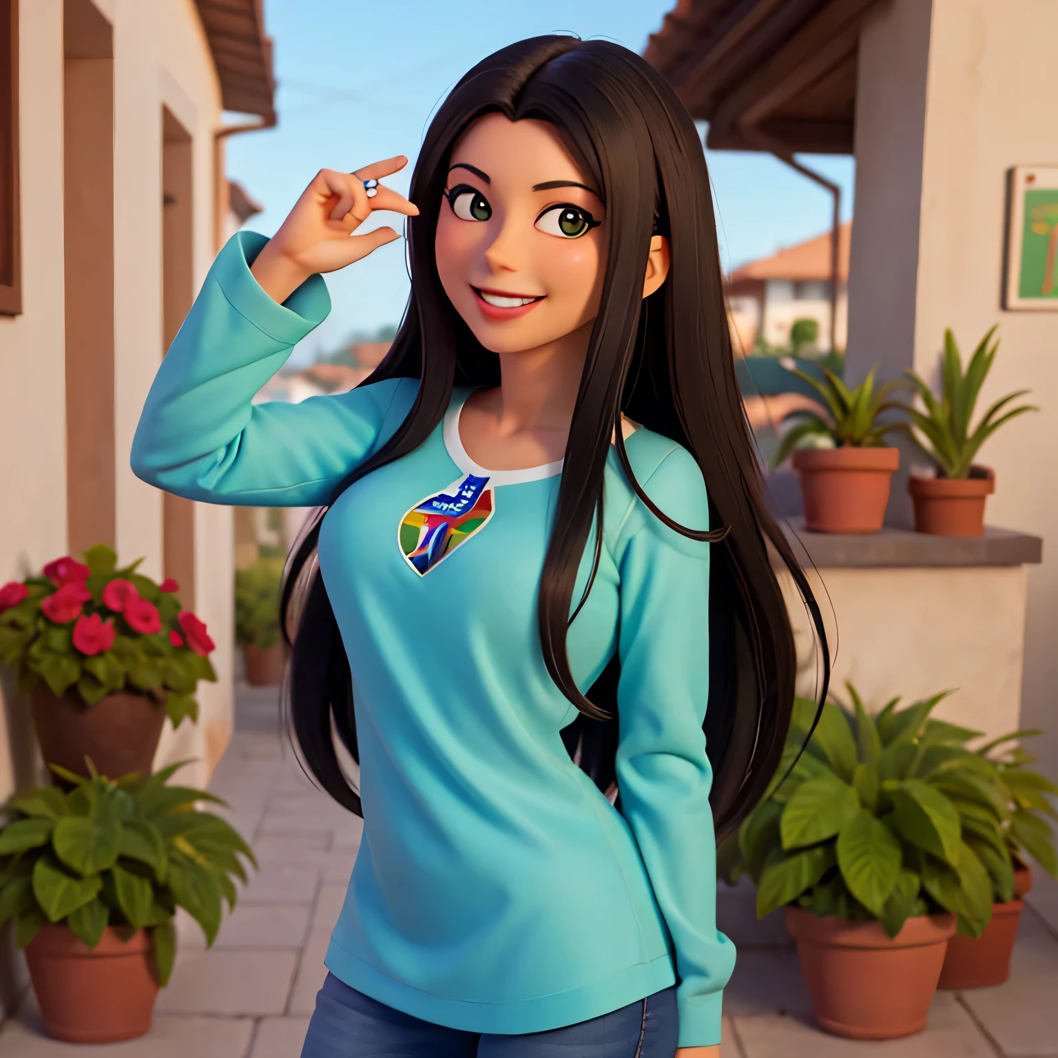 there is a woman with long black hair and a green shirt, ayahausca, imagem de perfil, pele de cor verde!!, Alanis Guillen, by Gina Pellon, by Amélia Peláez, mulher de 30 anos, Mulher de 3 0 anos, fernanda suarez, imagem de perfil, Lorena Avarez, Adriana DXIM, malika favre, mulher sorridente com longos cabelos pretos e uma camisa listrada, imagem de perfil, sorriso malandro with red lips, se divertindo. vibrante, kind smile, Mulher de 3 0 anos, mulher de 30 anos, Sorriso Maligno, linda e sorridente, com um sorriso lindo, imagem de perfil, sorriso malandro, Sandra Chevier, sorriso bonito, parecendo muito bobo, lindo sorriso, imagem de perfilture