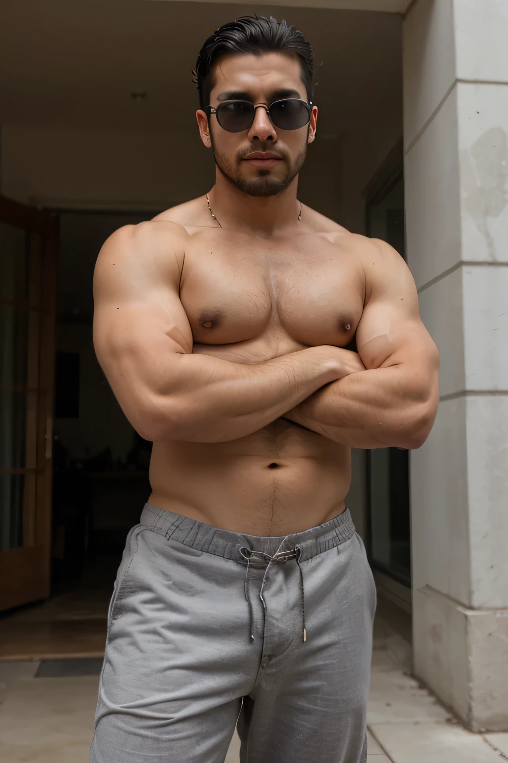 Man, latino, muscle, bearded, sunglass, blackhair, 