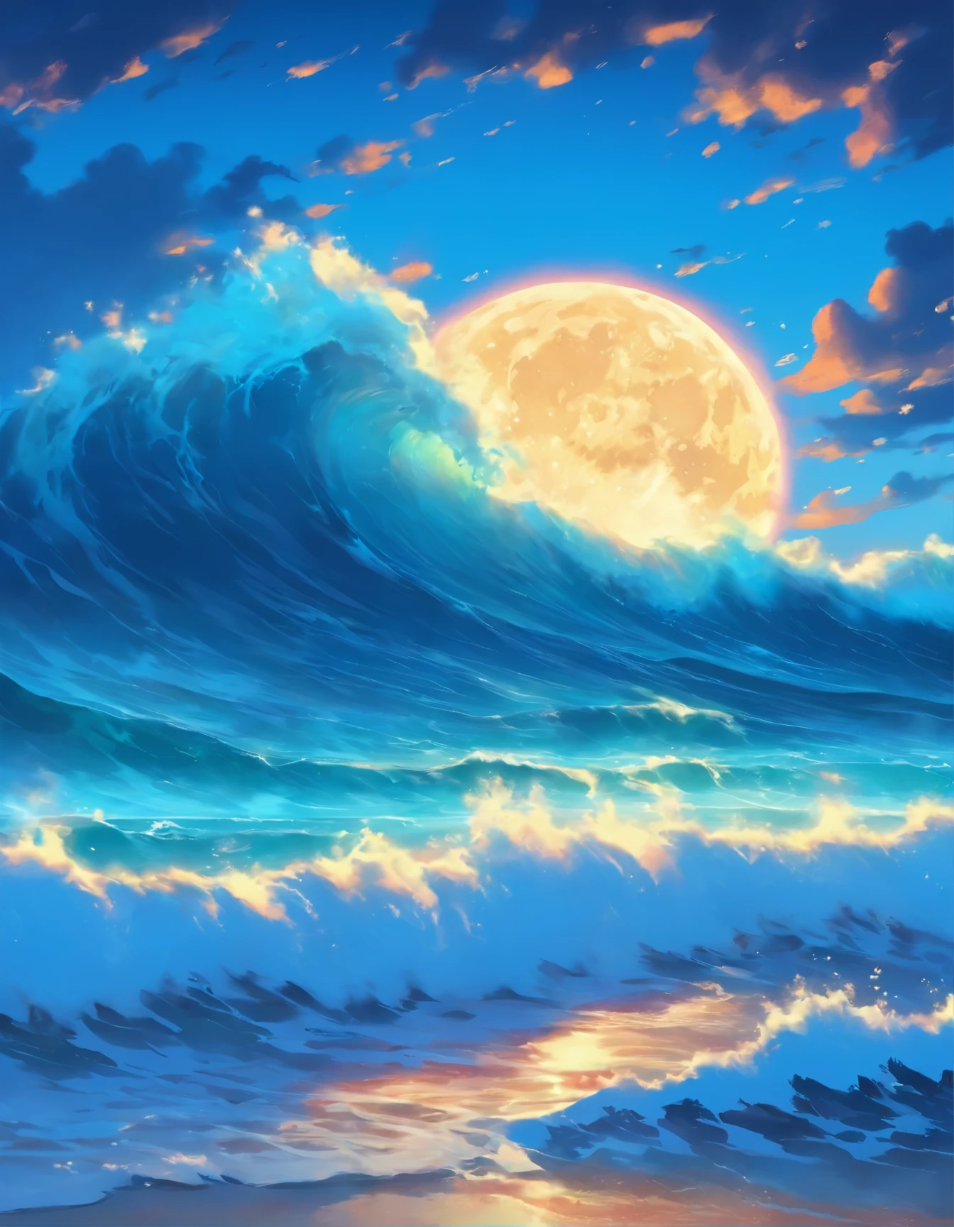 a painting of a full moon over the ocean with waves, by David B. Mattingly, by Laura Wheeler Waring, by Michael Sutfin, by Craig Thompson, by Hamish MacDonald, by Joe Mangrum, laurent durieux, by Neil Welliver, moonlit ocean, by Chris Rallis, by Eric Dinyer, douglas smith, by George Morrison