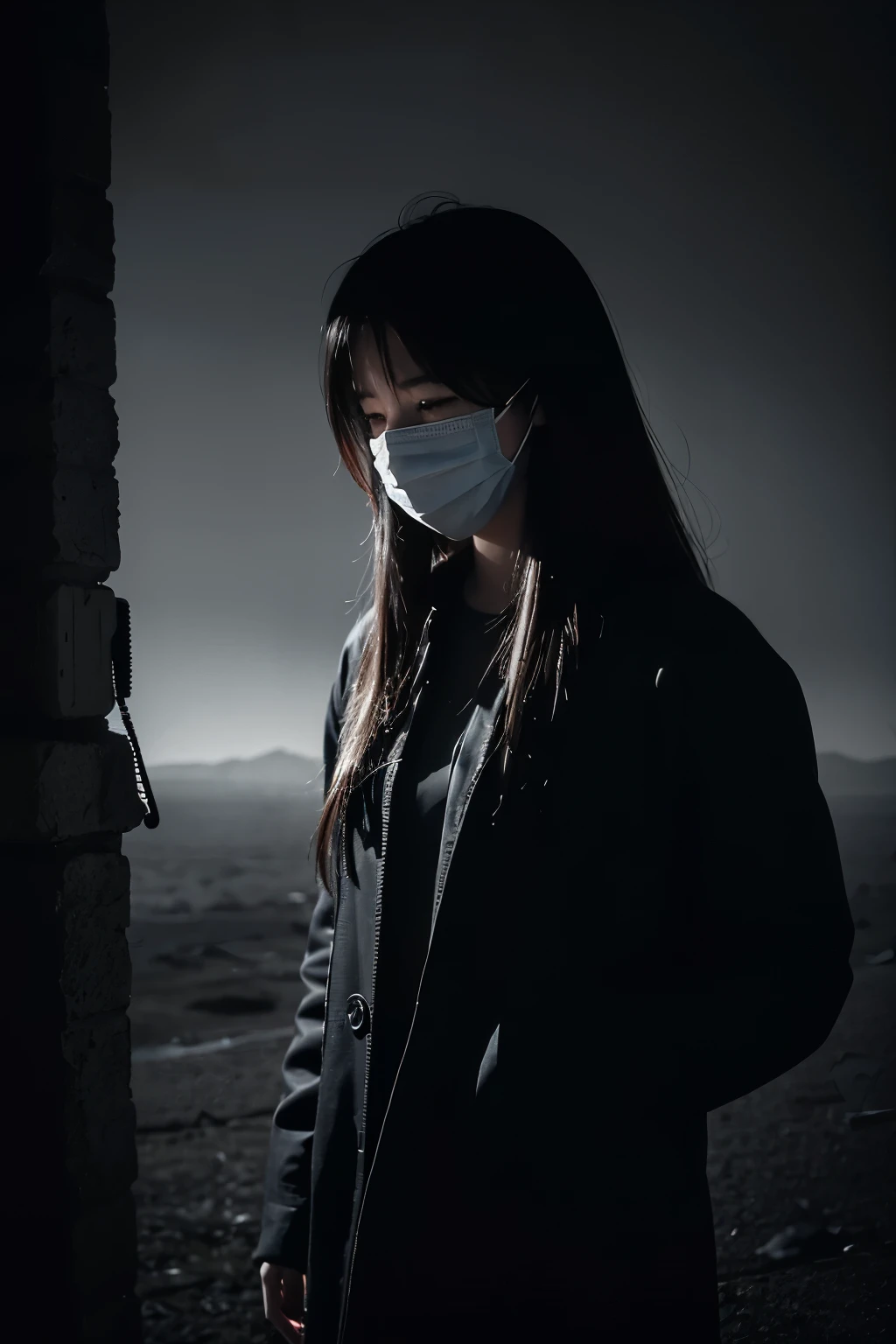 (a person hiding their inner pain behind a smile),depression,lonely landscape,empty,desolate,emotionless face,tired eyes,hidden tears,mask,thoughtful expression,haunting atmosphere,deep sadness,monochrome,moody lighting,subtle shadows,cold and desaturated colors,abandoned place,isolated figure,inner struggle,heavy heart,silent screams,aching soul,lost in darkness,surreal elements,fragile facade,unseen battles,stress and anxiety,hopelessness,crumbling dreams,sadness overwhelming in silence,desperate escape,mental exhaustion,beauty in despair,emotionally drained,fleeting happiness,lack of connection,False sense of normalcy,lonely roads,trapped in darkness,masking the pain,heartbreaking solitude,drowning in sadness.