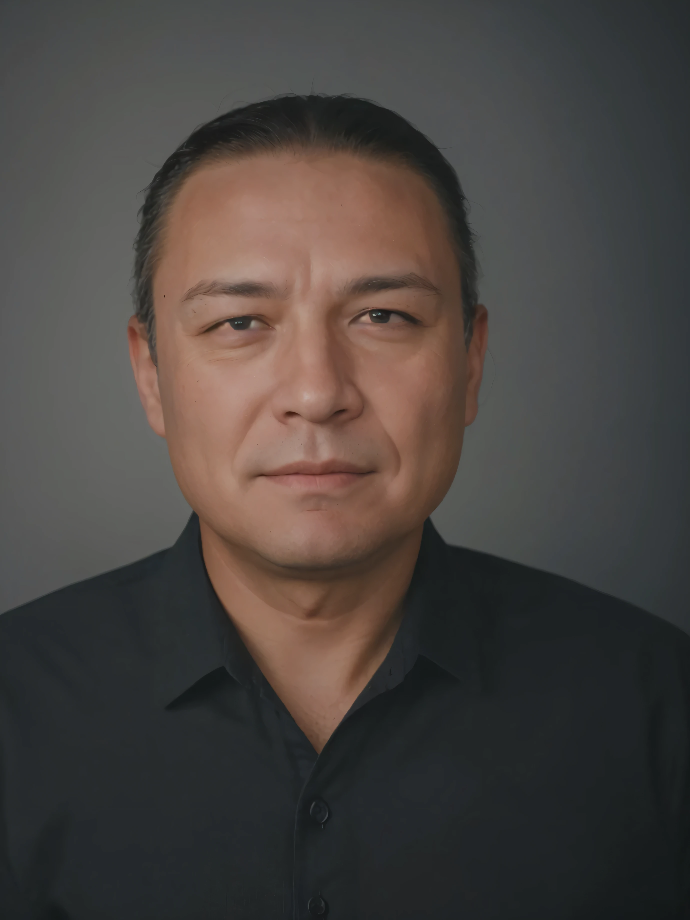 Make this photo look realistic and detailed, arafed man in a black shirt looking at the camera, 60 years old man, very detailed potrait, realistic portrait photo, close up potrait, profile portrait, very detailed face, very realistic face, very perfected face, very detailed clothes, very realistic clothes, very perfected clothes
