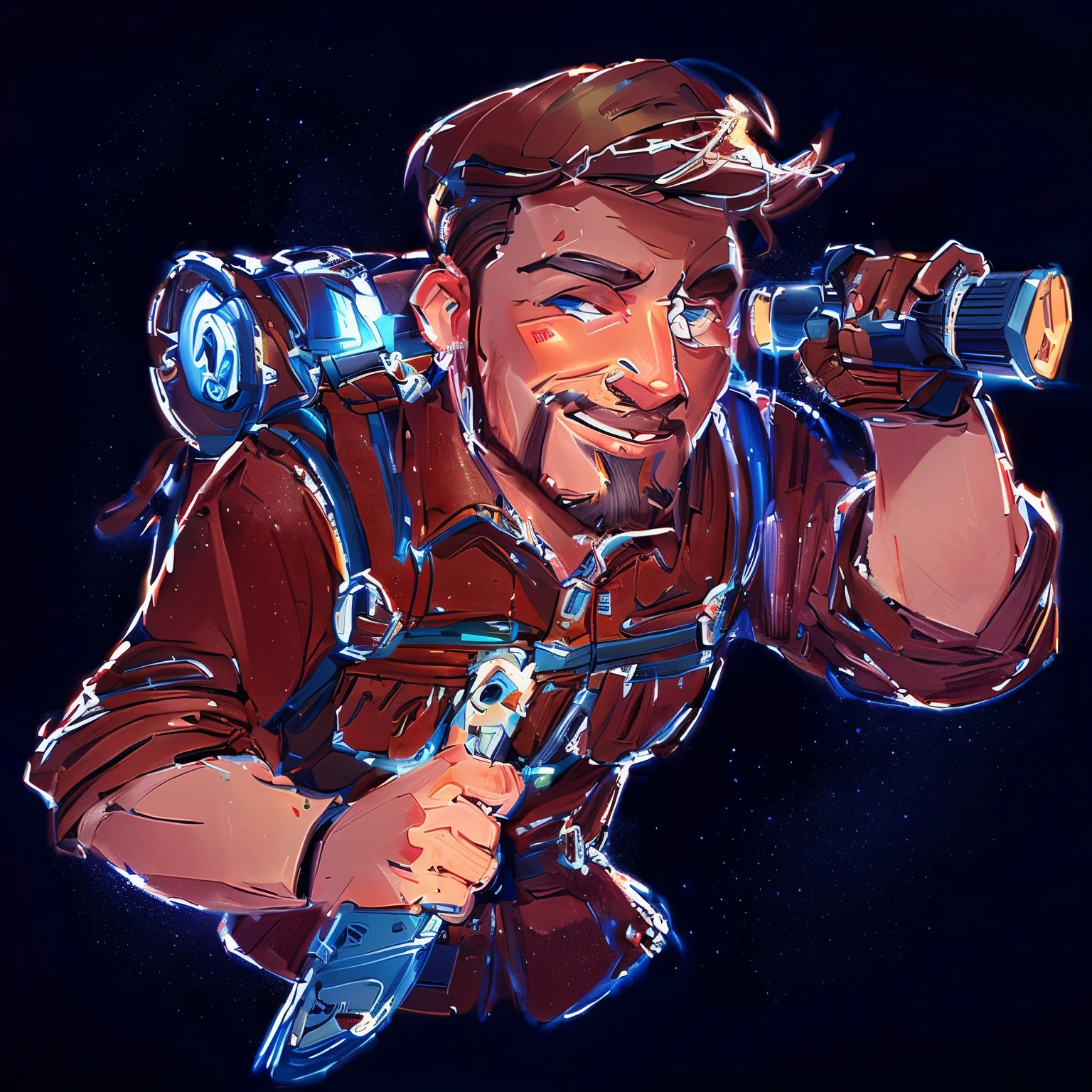 Cartoon，，No background，Solid color background，Illustration of a man with a backpack and a monocular, high quality，Explorer, adventurer, role play_portrait, Hearthstone color style, role play portrait, role play portrait