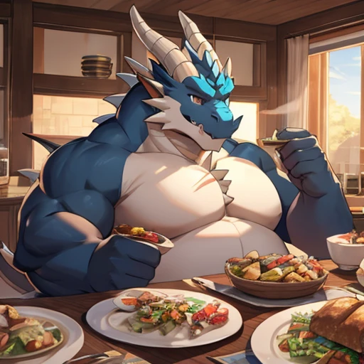 A fat dragons belly on the verge of bursting cause of the amount of food he's eating 