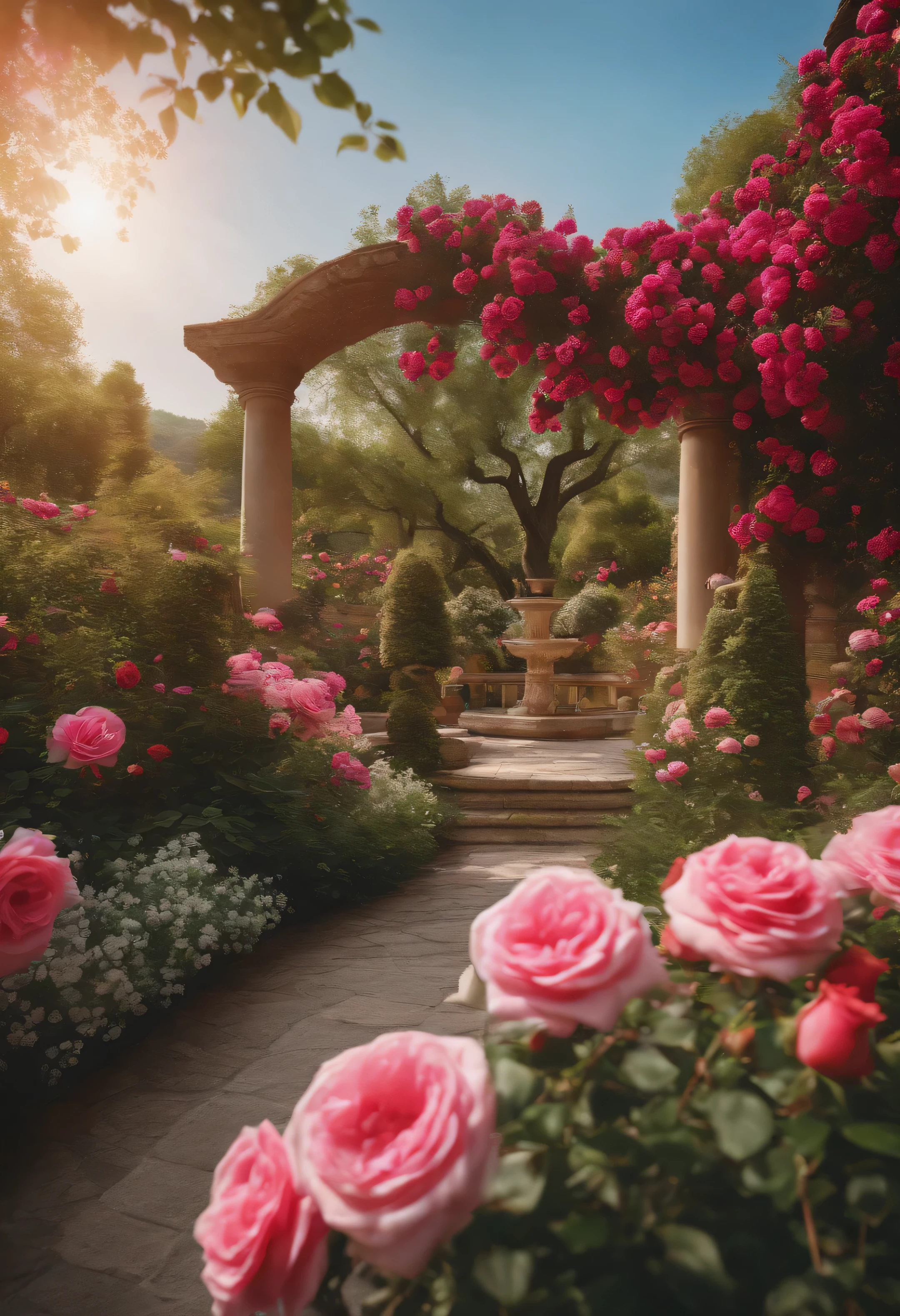 8K、An ultra-high picture quality、Ultra-realistic detailasutepiece、(italian garden、beautiful rose flowers are blooming)、Professional photographer photography、Raw photography、