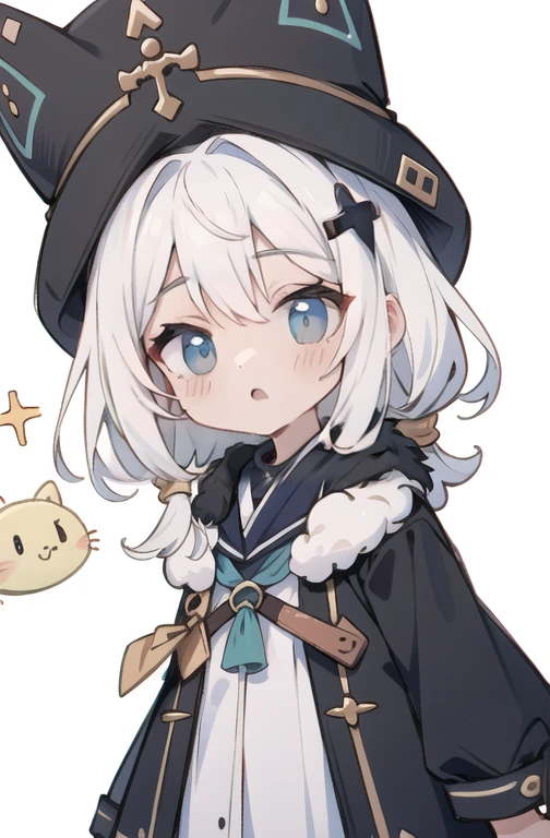 maionese shigure, 1 garota, seios, olhando para o espectador, corar, sorriso, cabelo curto, boca aberta, franja, hair ornament, Orelhas de animais, cabelo entre os olhos, medium seios, olhos roxos, presilha de cabelo, Olhos rosa, crossed franja, cabelo verde claro, orelhas de doninha, luvas, fur trim, jaqueta cinza, Grey hat, cauda de animal