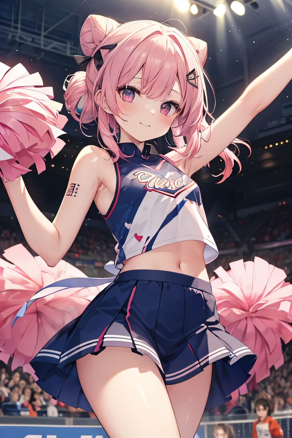 (((Highest quality))), Beauty, Cheerleader Outfits, High Stage, From below, blush