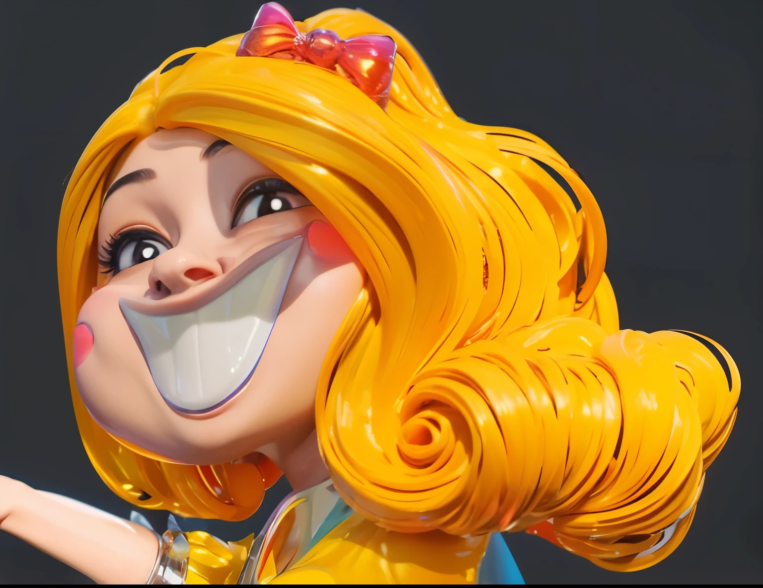 3d style, simplified design, 3d render, glossy texture, smooth 3d model, multiple light sources, rim light, sharp post effects render, (glossy plastic texture with multiple big light probe refractions), perfect cgi, smooth silhouette, high intensity refraction, (super glossy material), most beautiful vfx , blue background, plastic refractions, realistic, 4k, high resolution, rim light, photo shoot, commercial photo, profile shot, 4k, rim light, high resolution, 4k, glossy texture, smooth 3d model, multiple light sources, rim light, sharp post effects render, (glossy metallic texture with multiple big light probe refractions), perfect cgi, cgi art created only with gradients, smooth silhouette, high intensity refraction, (super glossy chrome material), most beautiful vfx, blue background, chrome metal refractions, multiple light sources, rim light, sharp post effects render, perfect cgi, digital art, detailed digital art, reflective, best quality, 4k, masterpiece:1.2, ultra-detailed, realistic, vivid colors, dark and moody lighting, The image of the highest quality, ensuring every detail is showcased perfectly. It in 4k resolution, allowing viewers to immerse themselves in the richness of the colors and intricate details. The realistic rendering. under the spotlight, reflecting, high-resolution image, realistic rendering, dark background, and rim light photorealistic The image features three characters standing in front of three houses. The characters are a red-haired mermaid, a purple cat, and an orange dog. They are each holding a yellow maraca