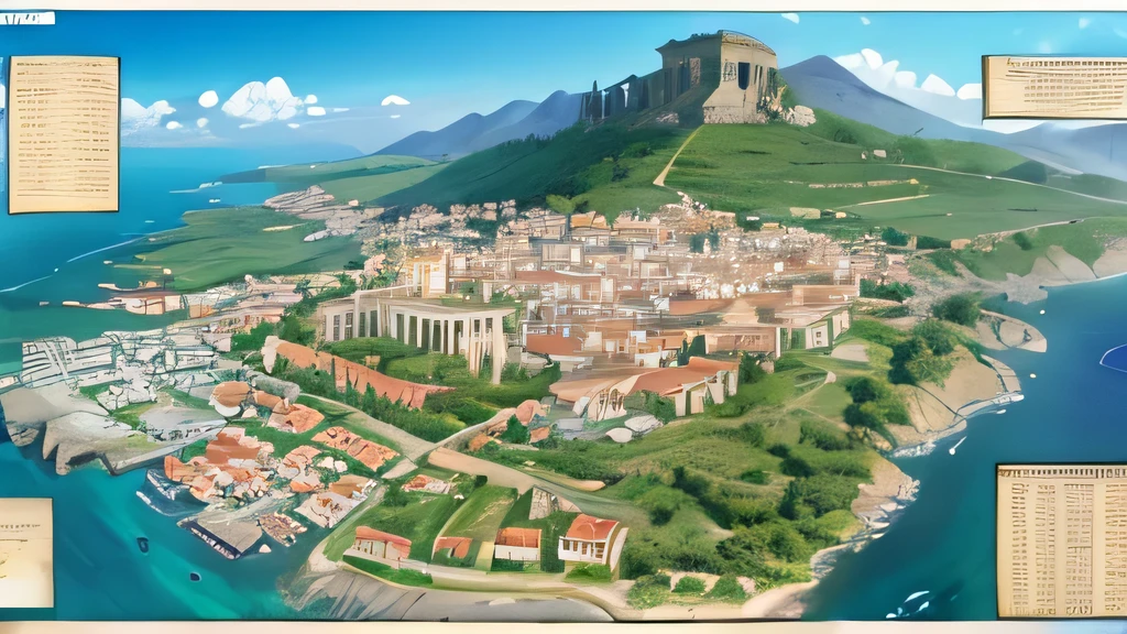 ancient parchment map of greek city drawn on it