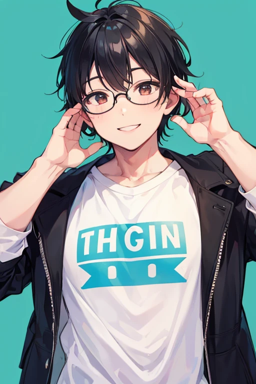 Black hair, chubby, kind, glasses, smiling, man