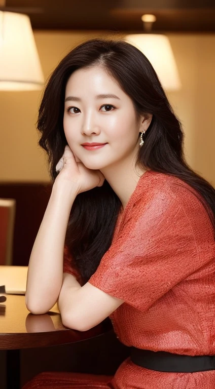 a beautiful young korean woman, Lee Young-ae, sitting at a table in a luxurious restaurant in hong kong, drinking wine and eating dinner, 1girl, detailed facial features, high quality, photorealistic, 4k, 8k, hyperdetailed, cinematic lighting, intricate details, warm color tones, elegant, sophisticated