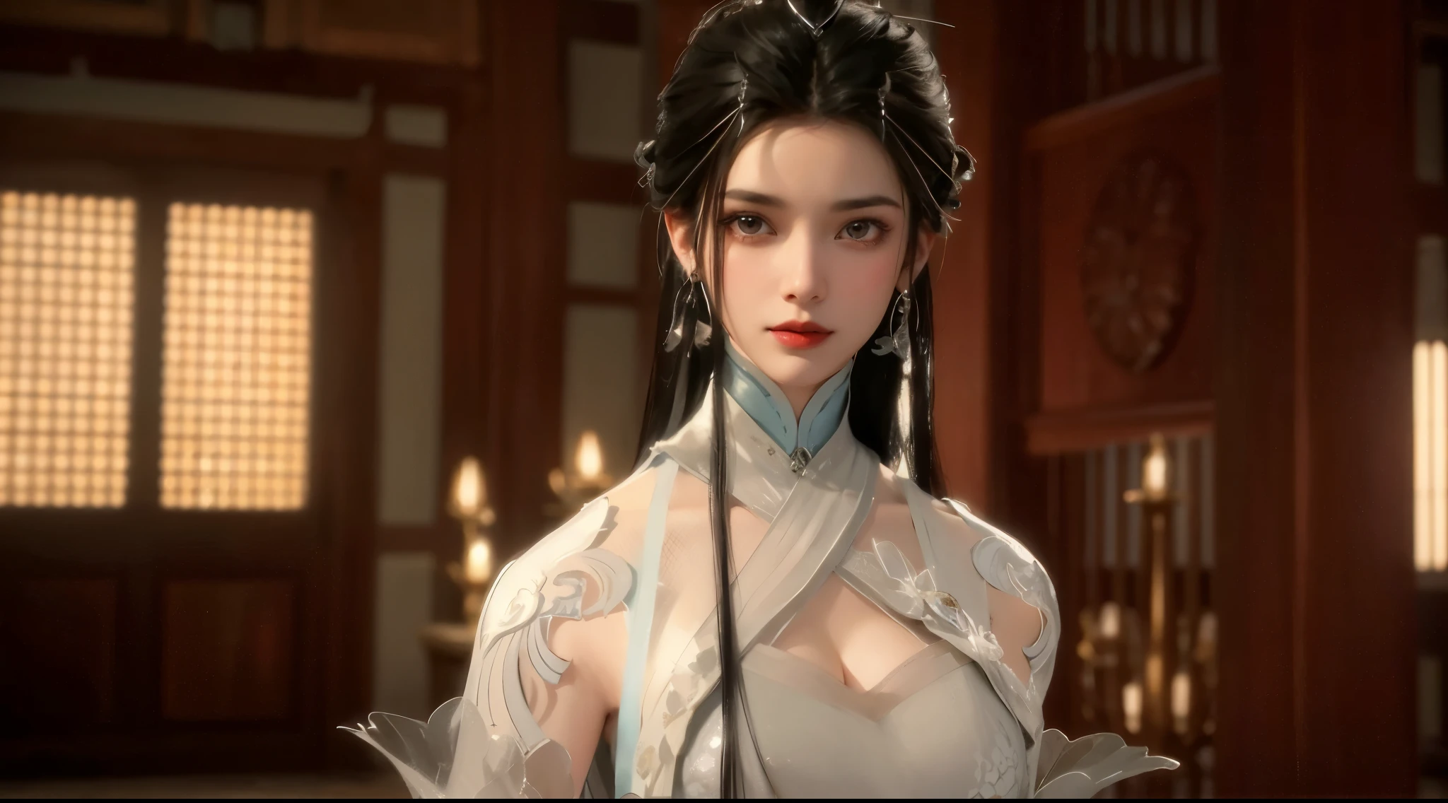black hair,Royal sisters,beautiful woman,classic beauty,Red lips,Smile,official art,Unity 8k Wallpaper，Extremely detailed，aesthetics，masterpiece，Best quality，realistically,best quality，masterpiece，high resolution，CG,illuminate，frank，Photolysis，high resolution，4k，8K，Bokeh,Soothing Tones，Soft colors，High contrast，（Natural skin texture，Surrealism，Soft lighting