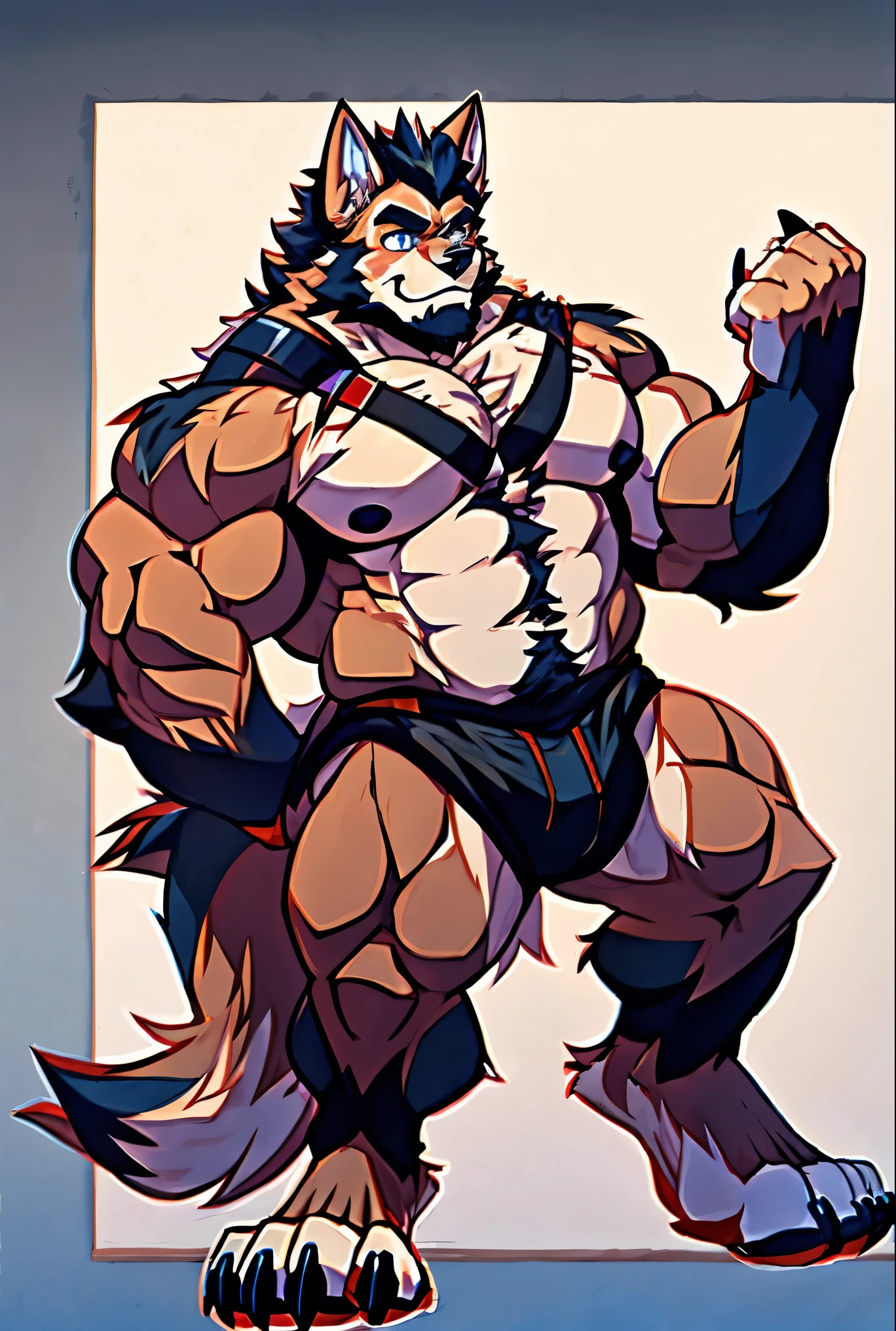 Human-wolf,musculous,Hairy all over,clawed paws, through