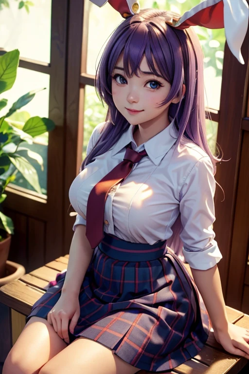 sit in Sauna room , steam , waistband of skirt is at the point above chest , plaid skirt , pleated skirt , Tight shirt , white Shirt , school girl , skirt under breasts , skirt is near breasts area , skirt is adjacent to the chest , (masterpiece, best quality, hires, high resolution:1.2, 4k, 8k , high quality), extremely detailed, realistic, intricate details, highres, 1girl, solo, (large breasts, thick thighs, wide hips), arched back,(cinematic lighting, sunlight, perfect lighting, backlighting), eye-level shot, extreme close-up-shot, looking at viewer, , green skirt nakano_yotsuba_ecsta, blue eyes, orange hair, hair ribbon, nakano yotsuba, short hair, green ribbon, hair between eyes , big breasts , big tits , masterpiece, best quality, 1girl,smile,reisen udongein inaba, purple hair,very long hair, rabbit ears, red eyes,black jacket,pink skirt,necktie,
