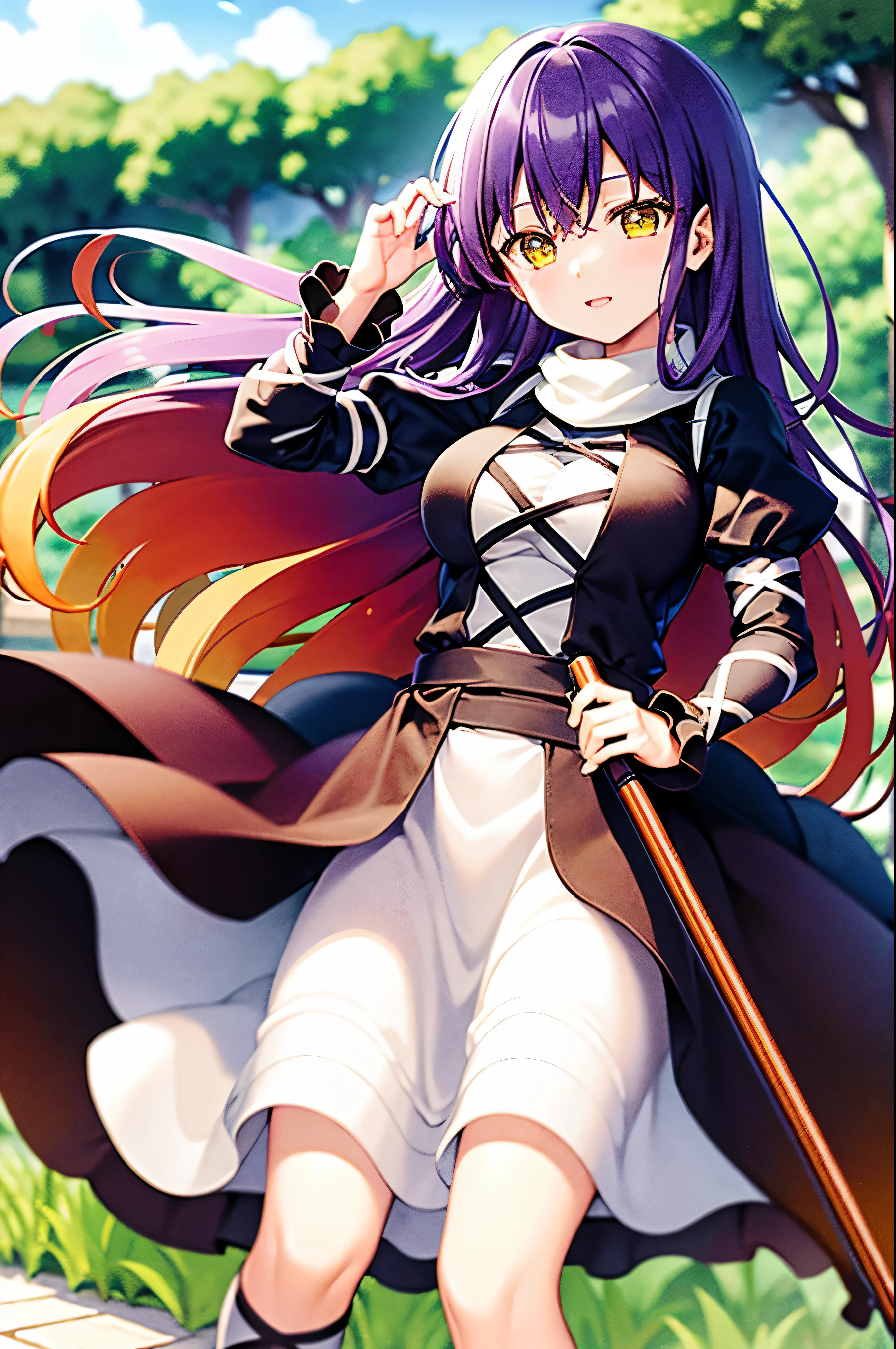(best quality:1.2), masterpiece, garden background, 1girl, Byakuren Hijiri
