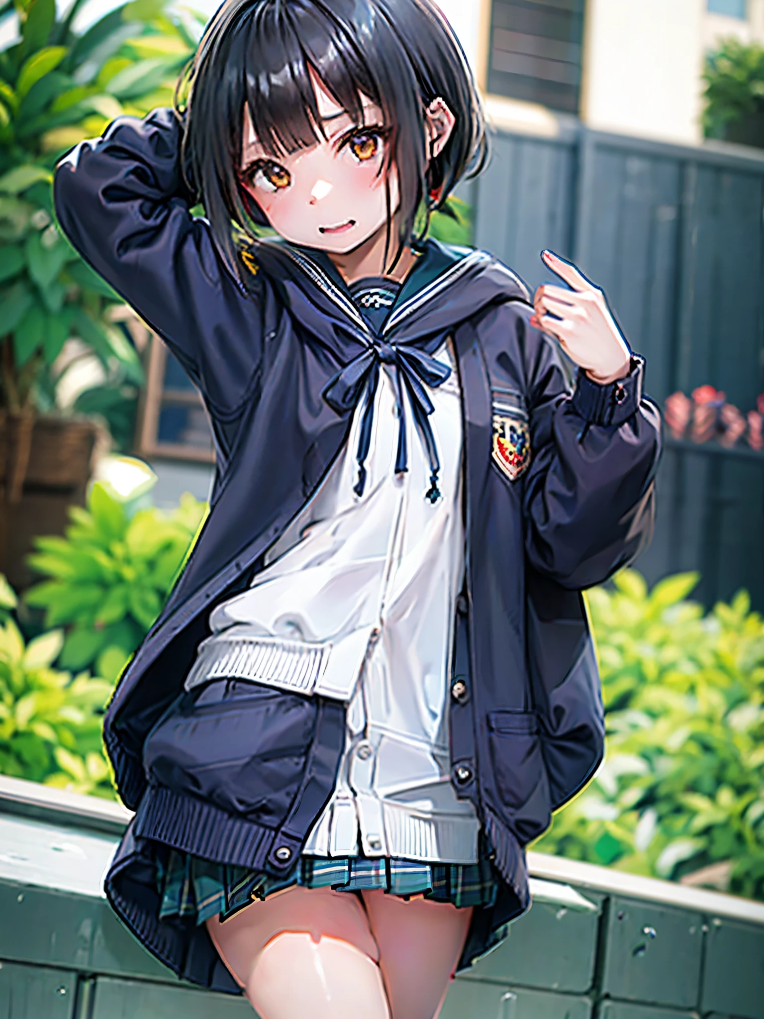 、Troubled expression、Beautifully trimmed hair、White skin、hoodie、One Girl