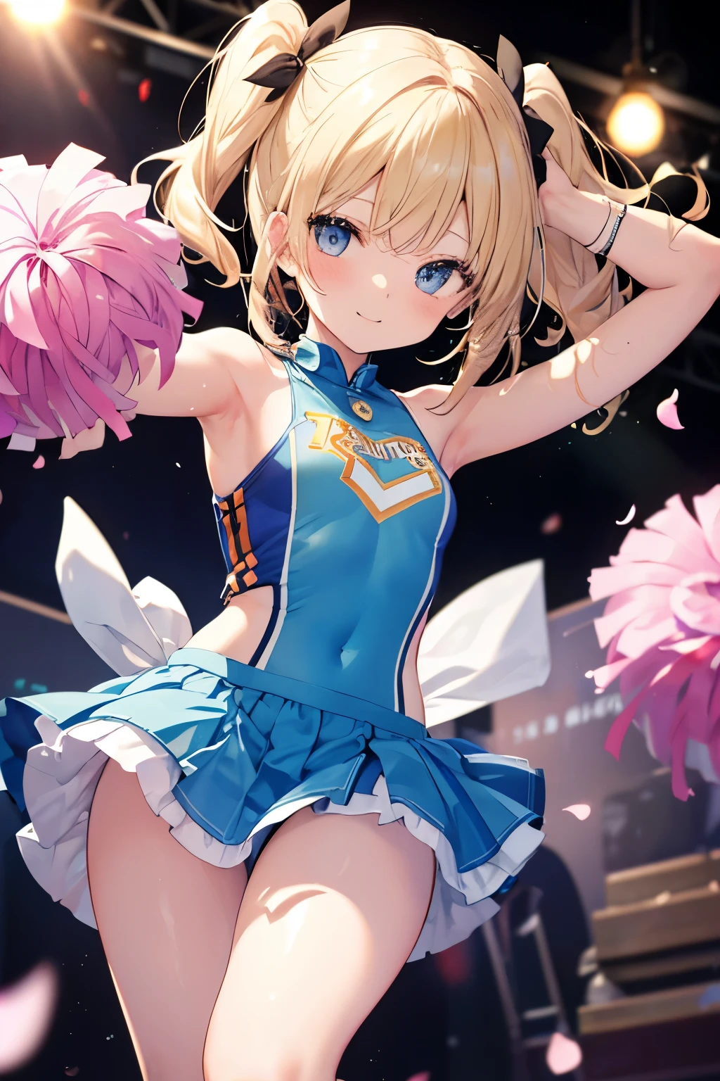 Blonde、Blue Eyes、girl、Small breasts、Twin tails、、girl、Small breasts、Lolita、Bright smile、Looks about 、Petan Musume、short、目のhighlight、Sexy thighs、Cheerleader、Please show me your armpits、Your eyes are so beautiful、highlight