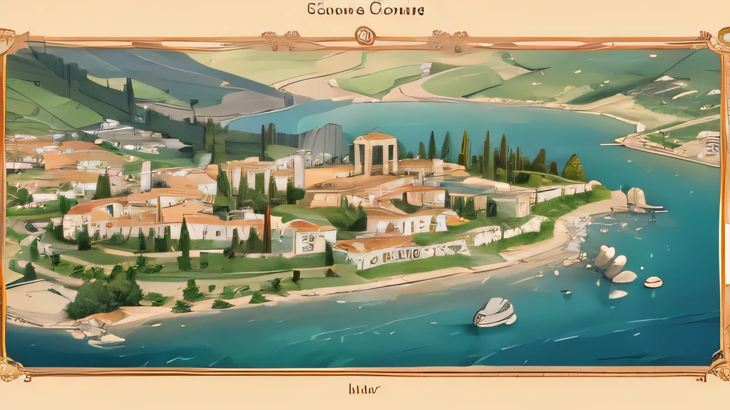 ancient parchment map of greek city drawn on it, more details all